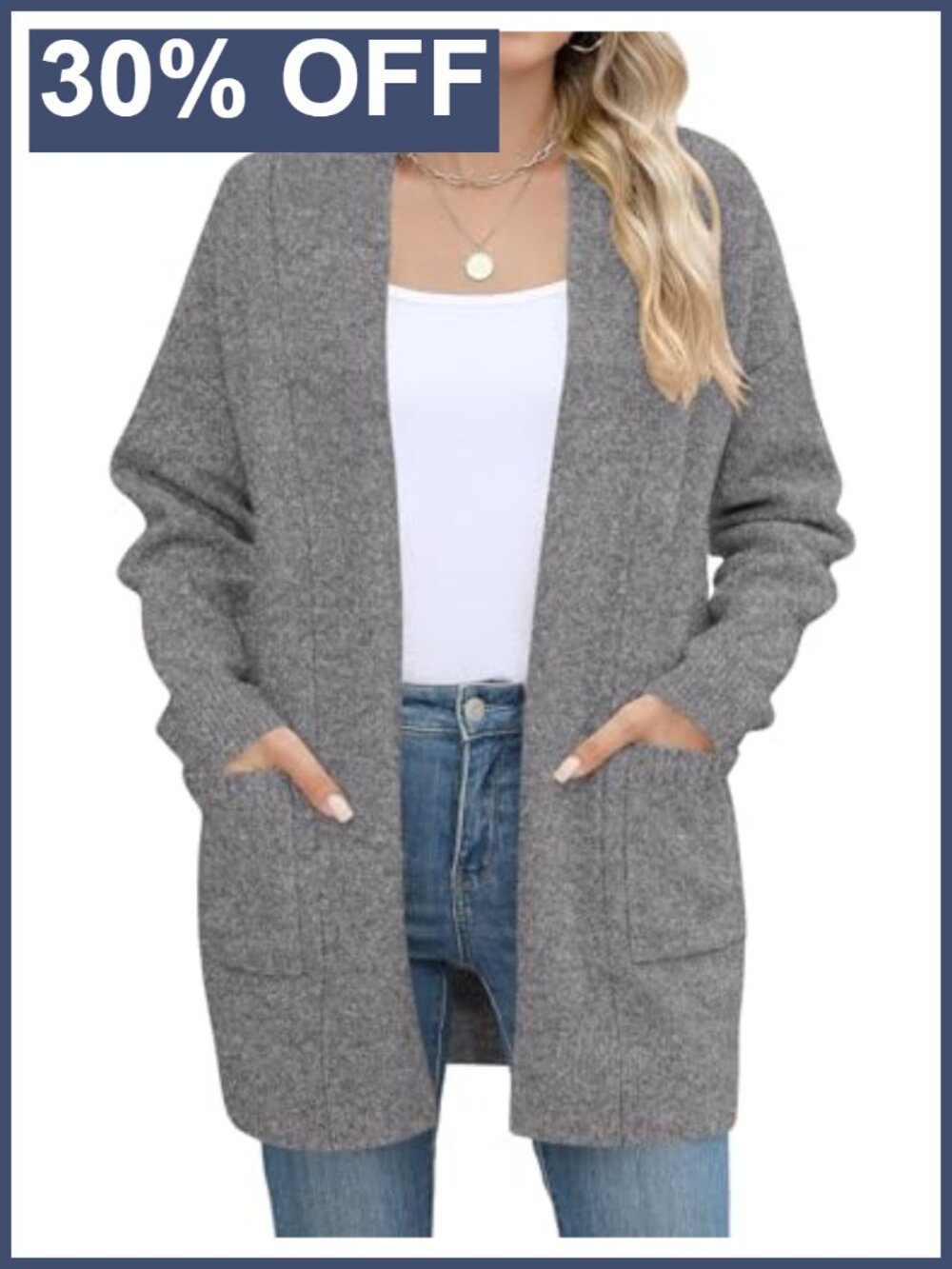 Womens Knit Open Front Cardigan Sweater with Pockets Casual
